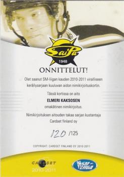 2010-11 Cardset Finland - Signature #NNO Elmeri Kaksonen Back