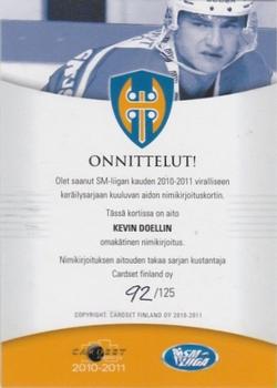 2010-11 Cardset Finland - Signature #NNO Kevin Doell Back