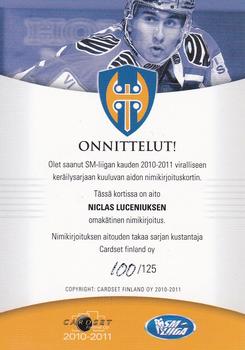 2010-11 Cardset Finland - Signature #NNO Niclas Lucenius Back