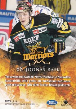 2010-11 Cardset Finland - Frontline Warriors #FLW8 Joonas Rask Back