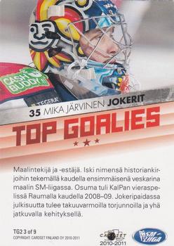 2010-11 Cardset Finland - Top Goalies 2 #TG2 3 Mika Järvinen Back