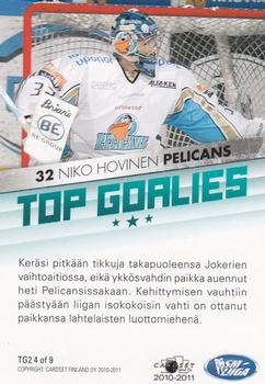 2010-11 Cardset Finland - Top Goalies 2 #TG2 4 Niko Hovinen Back