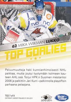 2010-11 Cardset Finland - Top Goalies 2 #TG2 7 Miika Wiikman Back