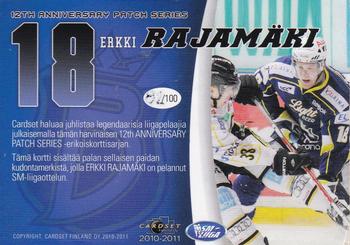 2010-11 Cardset Finland - 12th Anniversary Patch Series 2 Exchange #NNO Erkki Rajamäki Back