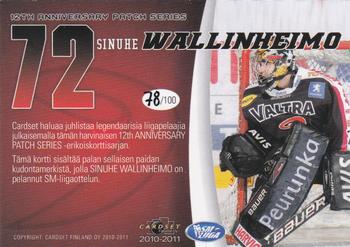 2010-11 Cardset Finland - 12th Anniversary Patch Series 2 Exchange #NNO Sinuhe Wallinheimo Back