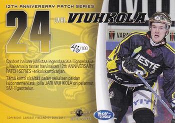 2010-11 Cardset Finland - 12th Anniversary Patch Series 2 Exchange #NNO Jari Viuhkola Back
