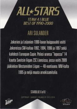2013-14 Cardset Finland - All Stars Blue Best of 1990-2000 #STARBLUE 6 Ari Sulander Back