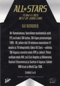 2013-14 Cardset Finland - All Stars Red Best of 2000-2010 #STARRED 3 Kai Nurminen Back