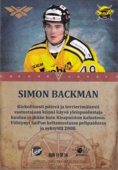 2013-14 Cardset Finland - Artillery #GUN11 Simon Backman Back