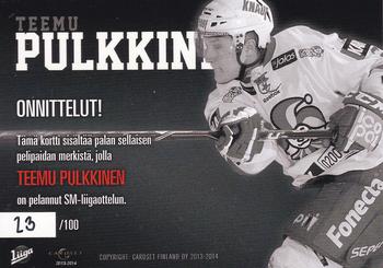 2013-14 Cardset Finland - Patch Series 1 Exchange #NNO Teemu Pulkkinen Back