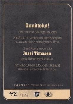 2013-14 Cardset Finland - Signature #NNO Jussi Timonen Back