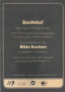2013-14 Cardset Finland - Signature #NNO Mikko Kurvinen Back