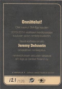 2013-14 Cardset Finland - Signature #NNO Jeremy Dehner Back