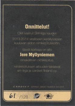 2013-14 Cardset Finland - Signature #NNO Jere Myllyniemi Back