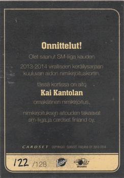2013-14 Cardset Finland - Signature #NNO Kai Kantola Back