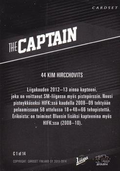 2013-14 Cardset Finland - The Captain #C1 Kim Hirschovits Back