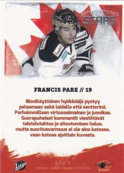 2013-14 Cardset Finland - International Stars #IS3 Francis Pare Back