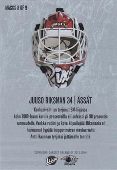2013-14 Cardset Finland - Masks #MASKS 8 Juuso Riksman Back