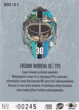 2013-14 Cardset Finland - Masks (Limited 999) #MASKS 1 Fredrik Norrena Back