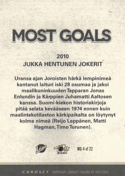 2013-14 Cardset Finland - Most Goals #MG 4 Jukka Hentunen Back