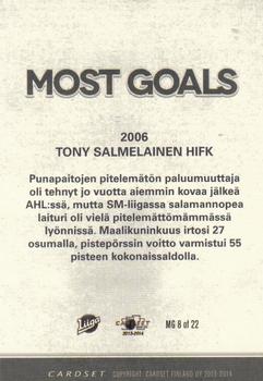 2013-14 Cardset Finland - Most Goals #MG 8 Tony Salmelainen Back