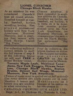 1933-34 Canadian Gum (V252) #NNO Lionel Conacher Back