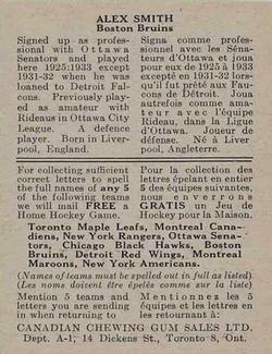 1933-34 Canadian Gum (V252) #NNO Alex Smith Back