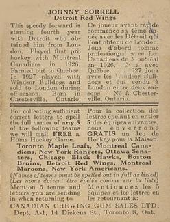 1933-34 Canadian Gum (V252) #NNO Johnny Sorrell Back
