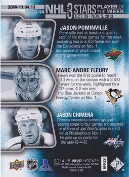 2014-15 Upper Deck MVP - NHL 3 Stars Player of the Week #3SW-11.04.13 Jason Pominville / Marc-Andre Fleury / Jason Chimera Back