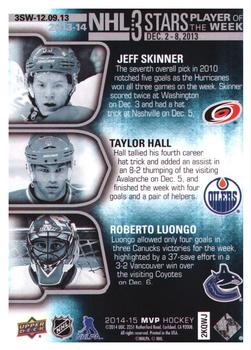 2014-15 Upper Deck MVP - NHL 3 Stars Player of the Week #3SW-12.09.13 Jeff Skinner / Taylor Hall / Roberto Luongo Back