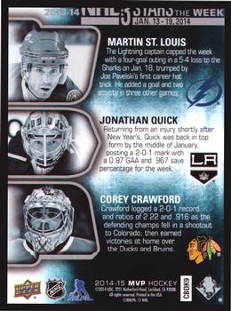 2014-15 Upper Deck MVP - NHL 3 Stars Player of the Week #3SW-01.20.14 Martin St. Louis / Jonathan Quick / Corey Crawford Back