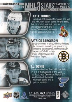 2014-15 Upper Deck MVP - NHL 3 Stars Player of the Week #3SW-03.31.14 Kyle Turris / Patrice Bergeron / T.J. Oshie Back