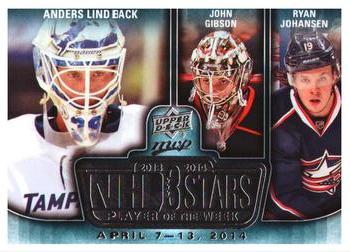 2014-15 Upper Deck MVP - NHL 3 Stars Player of the Week #3SW-04.14.14 Anders Lindback / John Gibson / Ryan Johansen Front