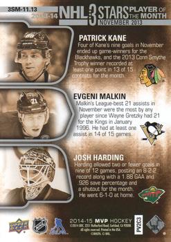 2014-15 Upper Deck MVP - NHL 3 Stars Player of the Month #3SM-11.13 Patrick Kane / Evgeni Malkin / Josh Harding Back