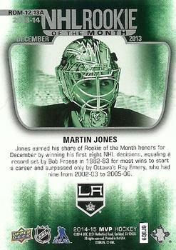 2014-15 Upper Deck MVP - NHL Rookie of the Month #ROM-12.13A Martin Jones Back