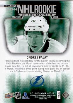 2014-15 Upper Deck MVP - NHL Rookie of the Month #ROM-03.14 Ondrej Palat Back