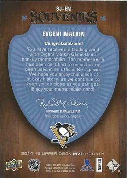 2014-15 Upper Deck MVP - Souvenirs #SJ-EM Evgeni Malkin Back