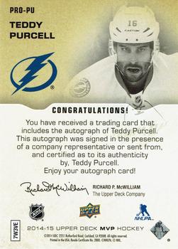 2014-15 Upper Deck MVP - ProSign #PRO-PU Teddy Purcell Back
