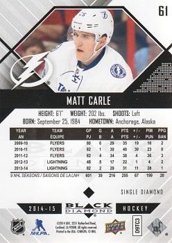 2014-15 Upper Deck Black Diamond #61 Matt Carle Back