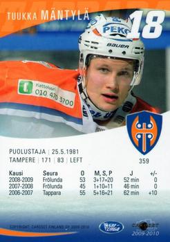 2009-10 Cardset Finland #359 Tuukka Mäntylä Back