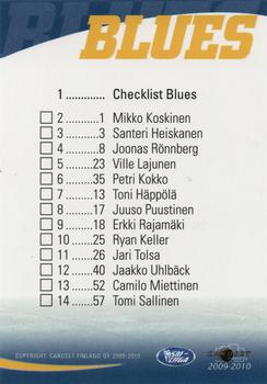 2009-10 Cardset Finland #1 Blues Back