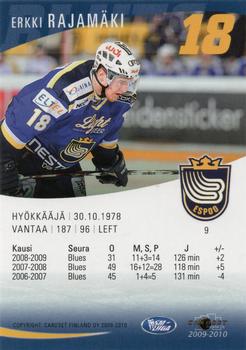 2009-10 Cardset Finland #9 Erkki Rajamäki Back