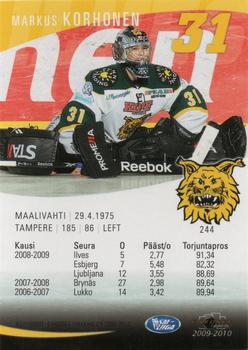 2009-10 Cardset Finland #244 Markus Korhonen Back