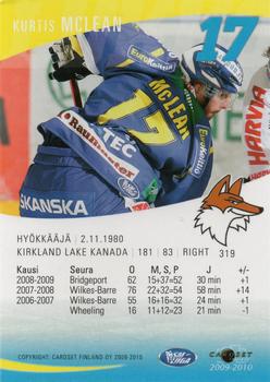 2009-10 Cardset Finland #319 Kurtis Mclean Back