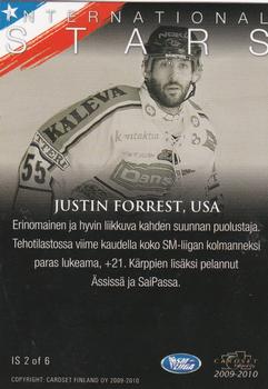 2009-10 Cardset Finland - International Stars #IS2 Justin Forrest Back