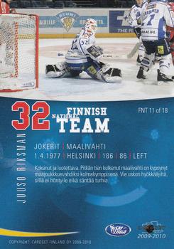 2009-10 Cardset Finland - Finnish National Team #FNT11 Juuso Riksman Back