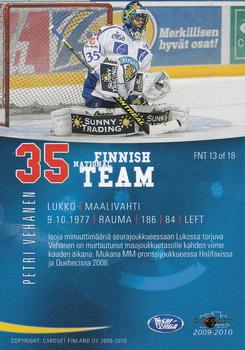 2009-10 Cardset Finland - Finnish National Team #FNT13 Petri Vehanen Back
