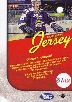2009-10 Cardset Finland - Game Worn Jersey Redemptions #NNO Erkki Rajamäki Back