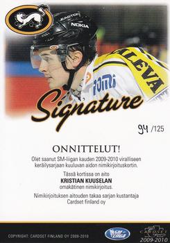 2009-10 Cardset Finland - Signature #NNO Kristian Kuusela Back