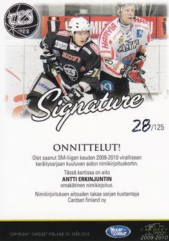 2009-10 Cardset Finland - Signature #NNO Antti Erkinjuntti Back